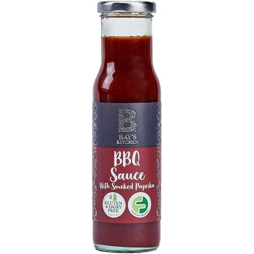 A bottle of Bay's Kitchen BBQ Sauce with Smoked Paprika