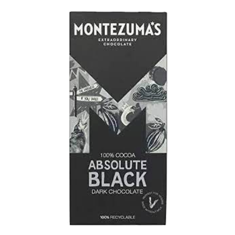 A bar of Montezumas Absolute Black dark chocolate